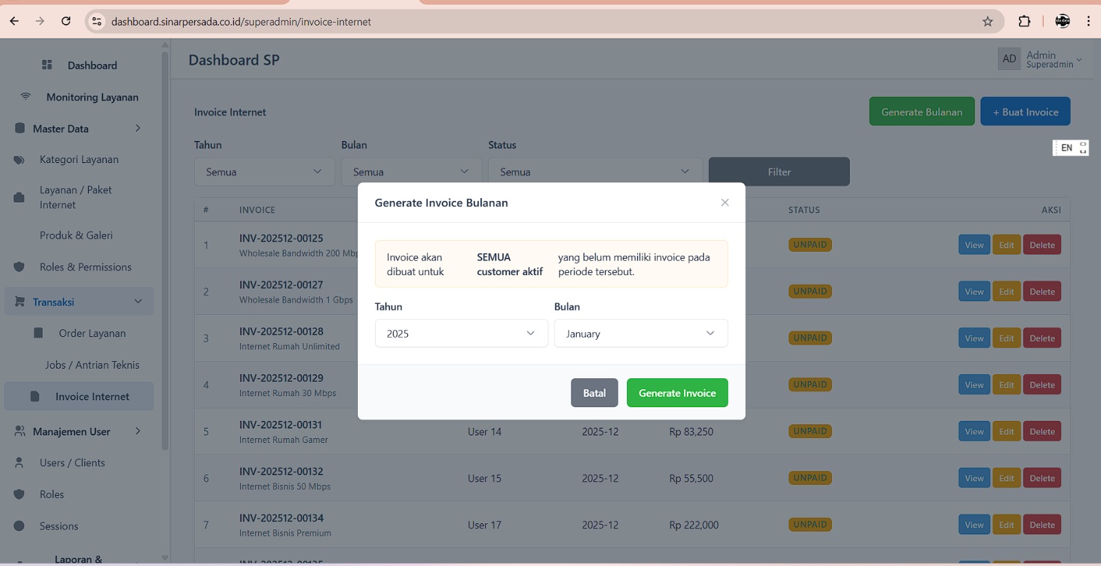 Aplikasi ISP billing system berbasis web